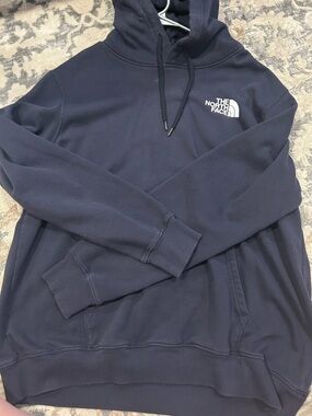 The North Face Navy Blue Hoodie with White Logo